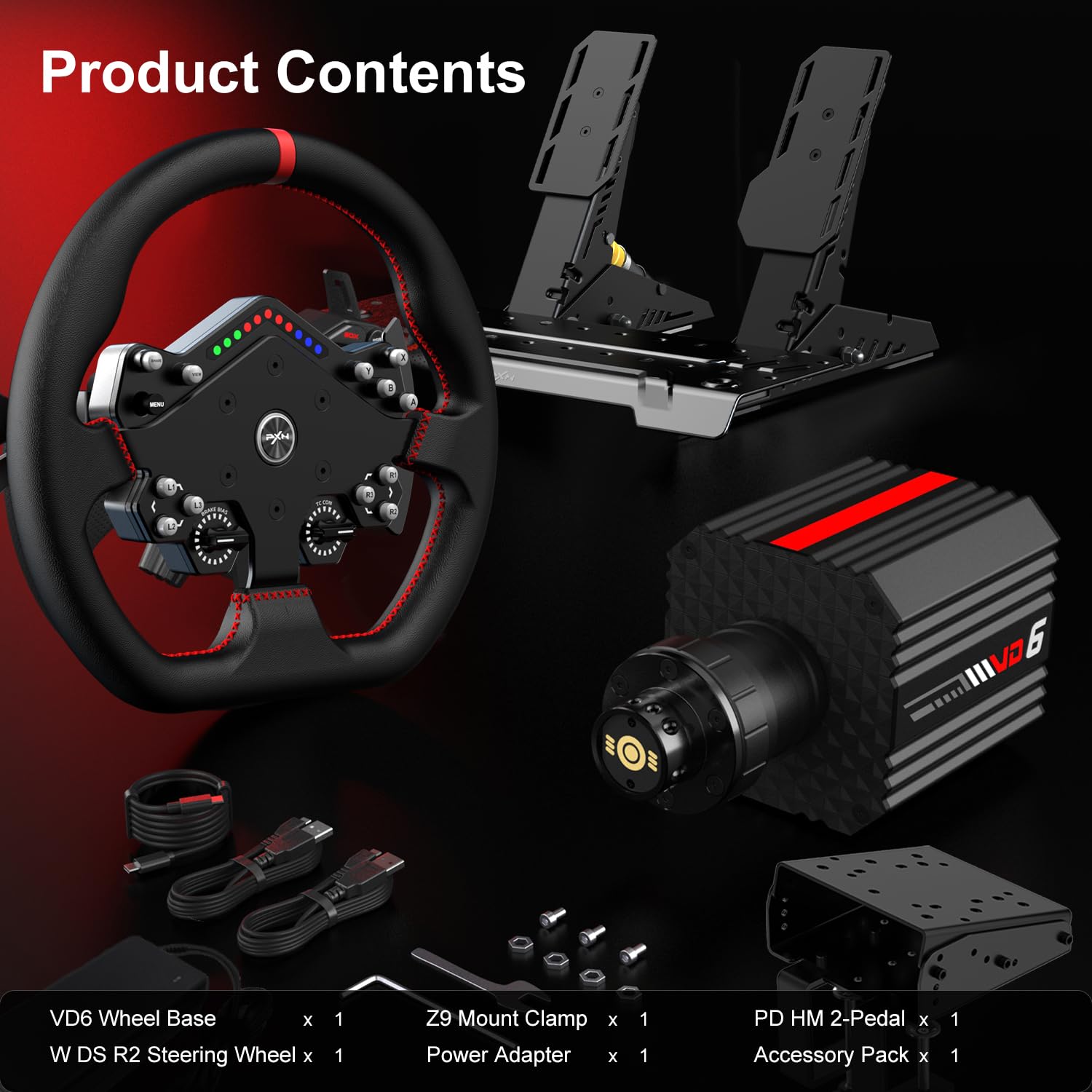 PXN VD6 Direct Drive Bundle - PC Steering Wheel and Pedals – 6 Nm Direct Drive Servo Motor Base
