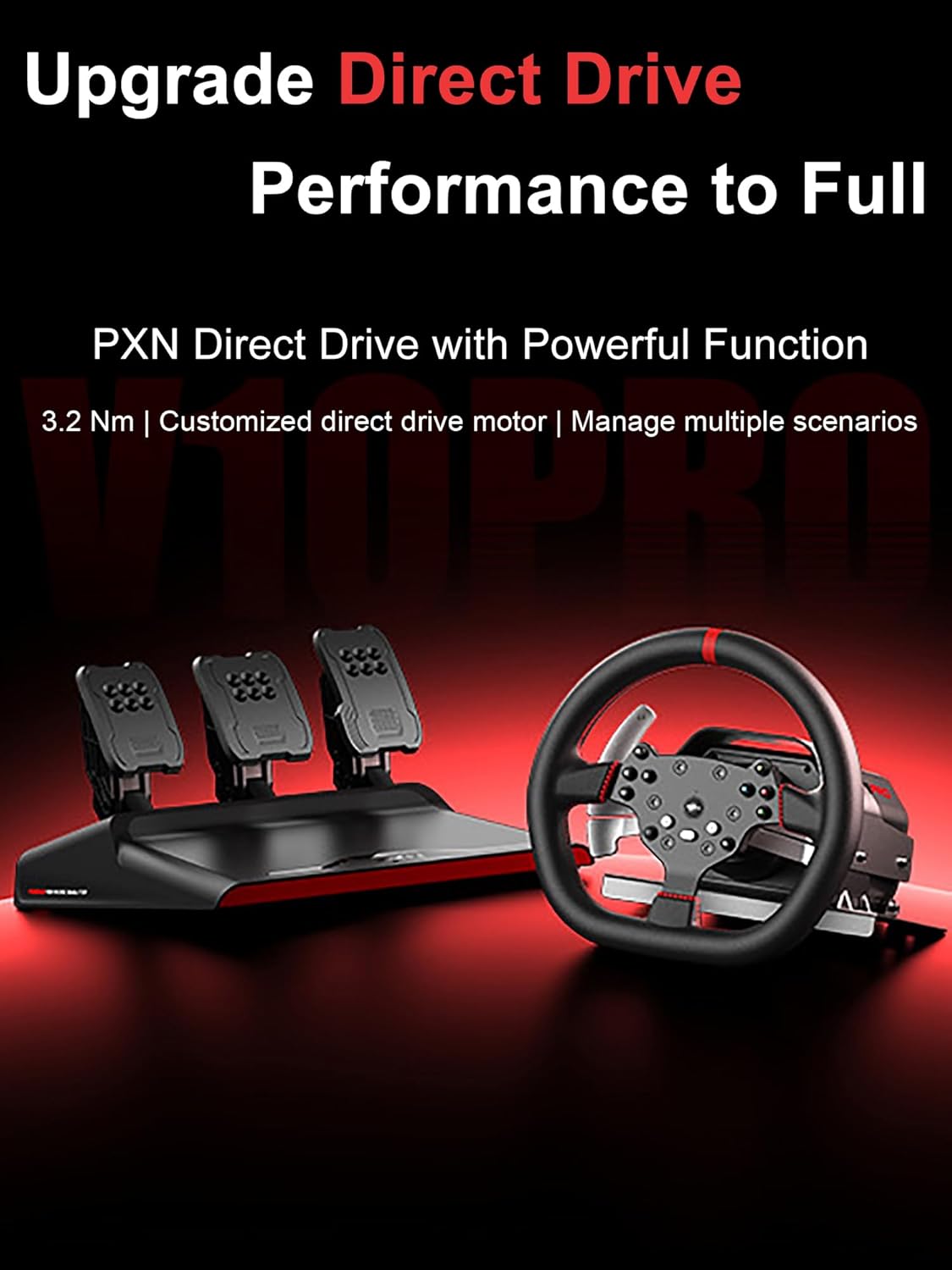 PXN V10 PRO Gaming Steering Wheel 270° and 900° with Pedals and Steering Wheel Self-developed dedicated APP Direct Drive Technology Suitable for PC, PS4, X-ONE, X-SERIES X|S