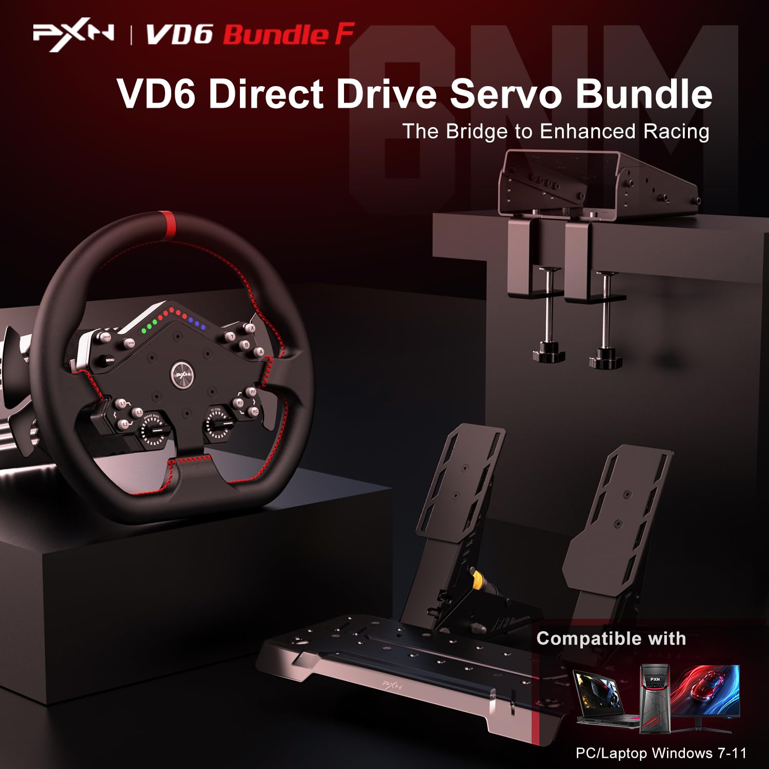 PXN VD6 Direct Drive Bundle - PC Steering Wheel and Pedals – 6 Nm Direct Drive Servo Motor Base