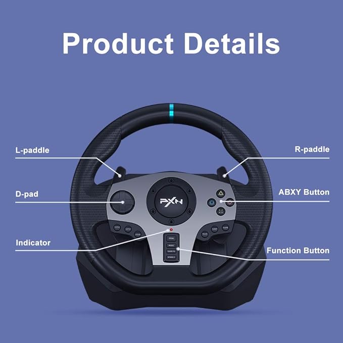 PXN V9 Racing Wheel with 3 Pedals and Gear Shifter