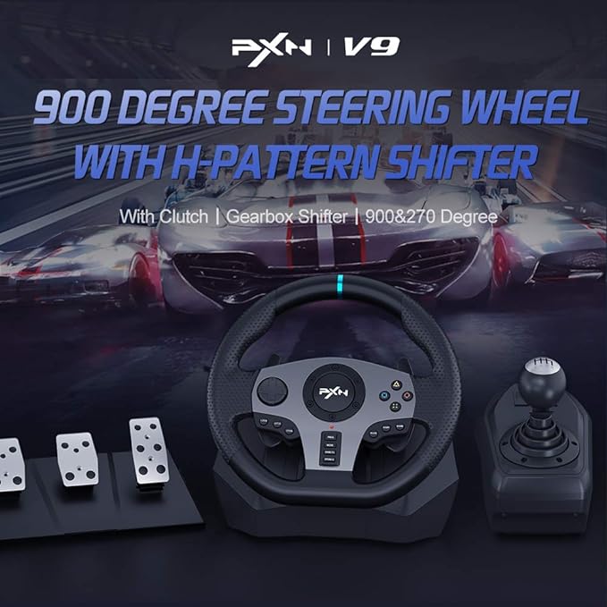 PXN V9 Racing Wheel with 3 Pedals and Gear Shifter