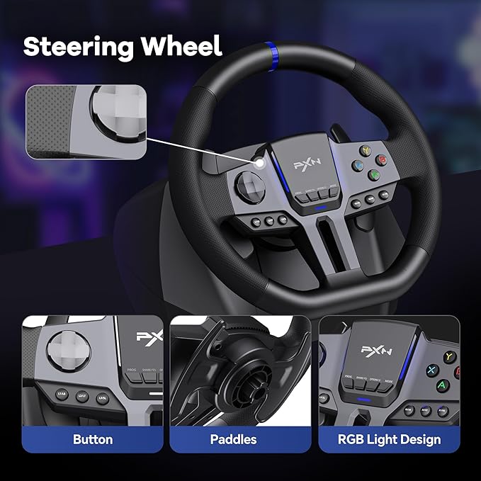 PXN-V9 GEN2 Racing Wheel with 3 Pedals and Gear Shifter